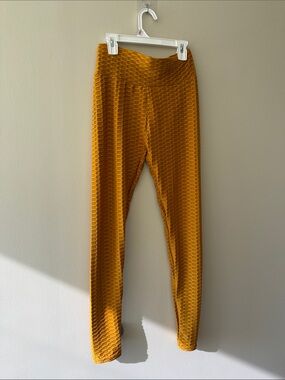 New Mix Honeycomb Textured Leggings - Mustard